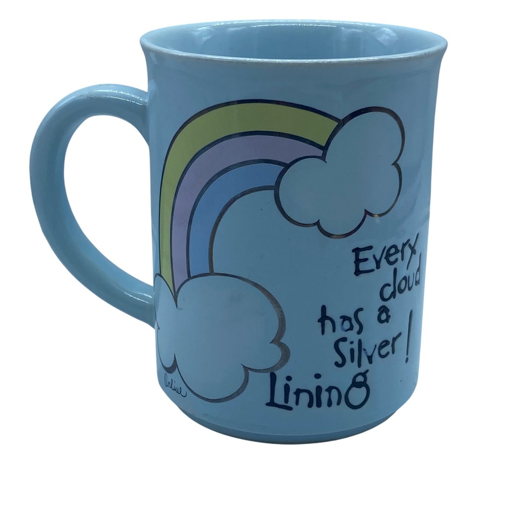 Vtg Message Mugs George Good Every Cloud Has A Silver Lining Rainbow Blue Mug